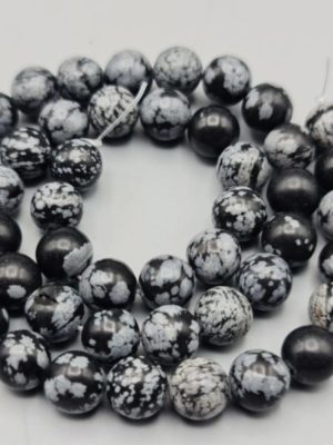 perles rondes obsidienne flocon de neige 8mm