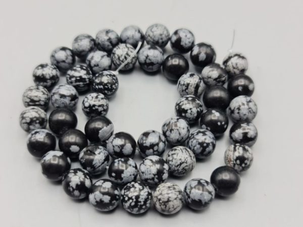 perles rondes obsidienne flocon de neige 8mm