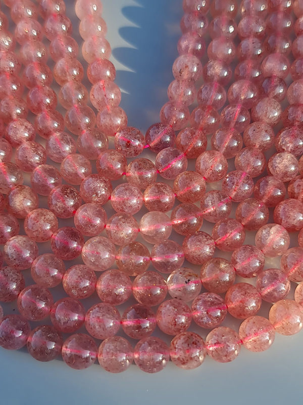 perles de quartz fraise A 8mm