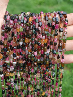 Fil perles tourmaline multicolore AA nuggets - fournisseur perle pierre naturelle pour particulier