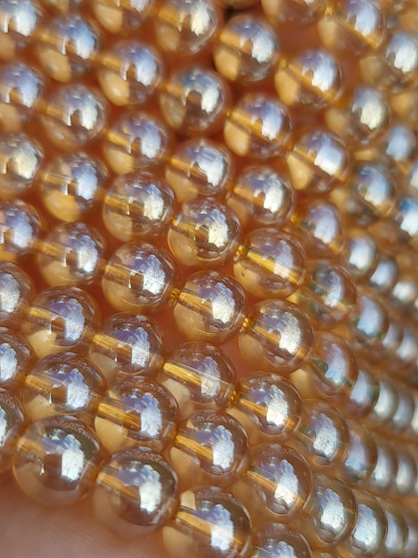 fil perles verre orange aqua aura 8mm