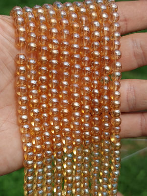 fil perles verre orange aqua aura 6mm