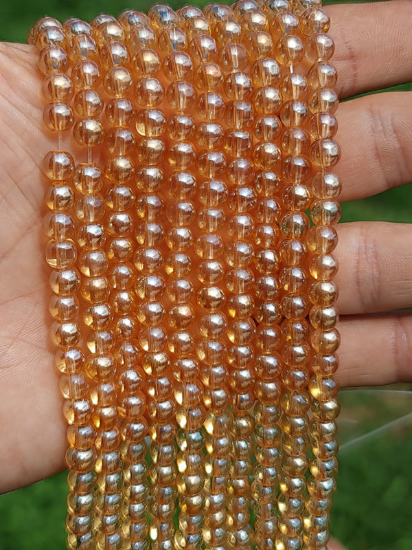 fil perles verre orange aqua aura 6mm