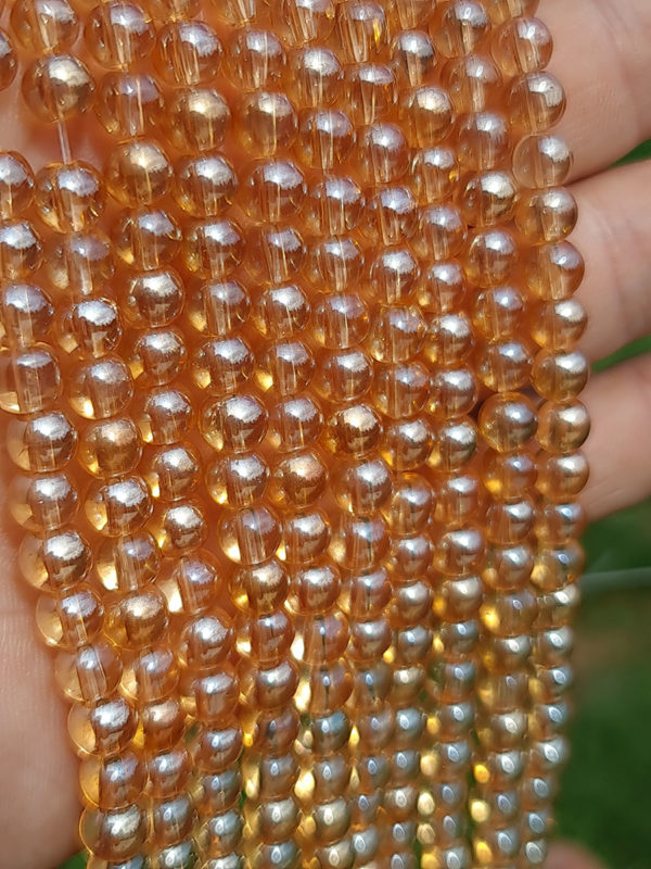 fil perles verre orange aqua aura 6mm