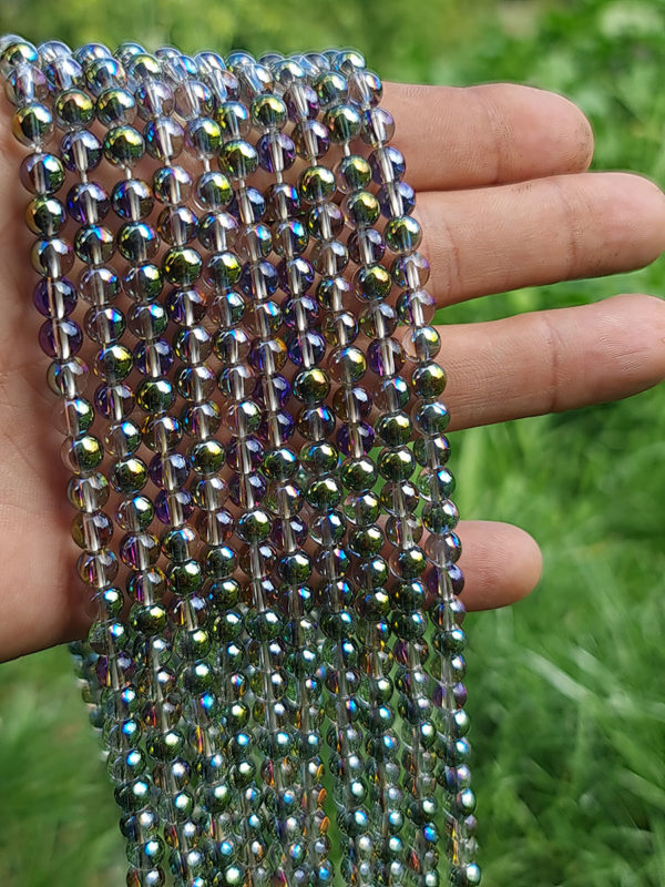 fil perles verre gris aqua aura 6mm