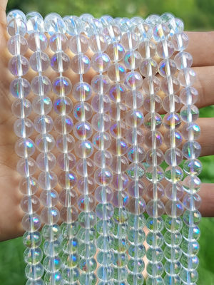 fil perles verre aqua aura 8mm