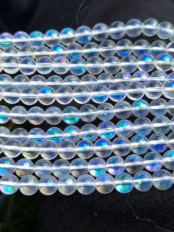 fil perles verre aqua aura 8mm