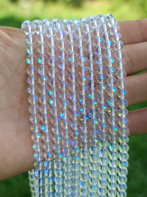 fil perles verre aqua aura 6mm