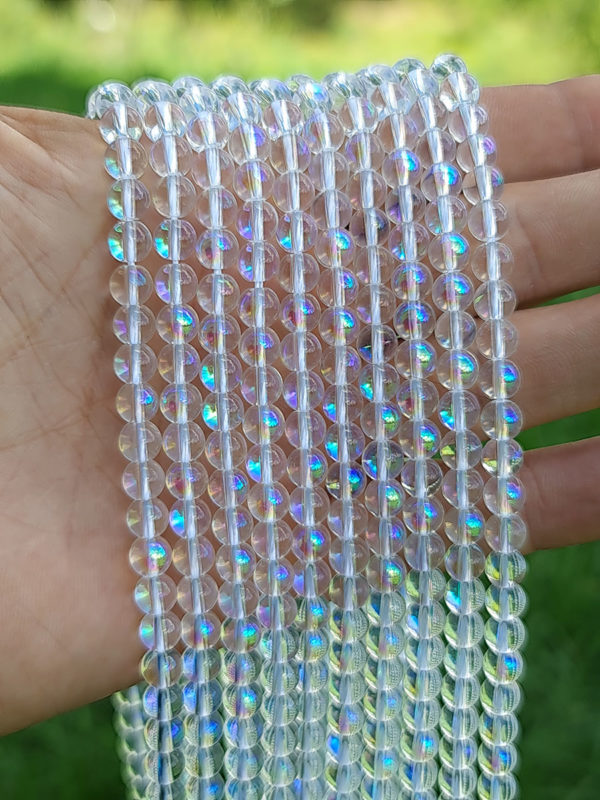 fil perles verre aqua aura 6mm