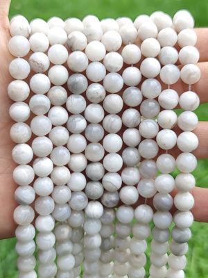 Fil perles agate crazy lace blanche 8mm