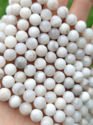 Fil perles agate crazy lace blanche 8mm