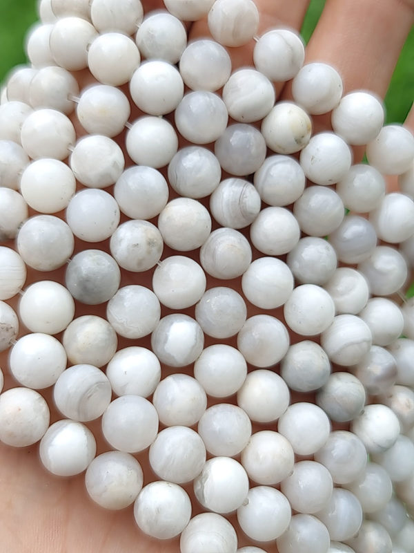 Fil perles agate crazy lace blanche 8mm