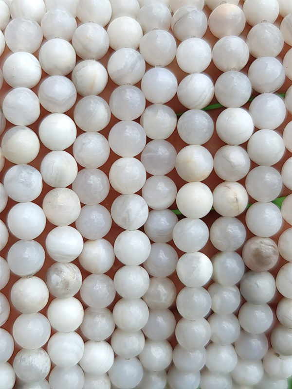 Fil perles agate crazy lace blanche 6mm