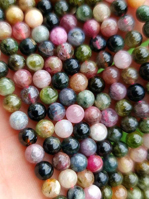 fil perles tourmaline multicolore 6mm