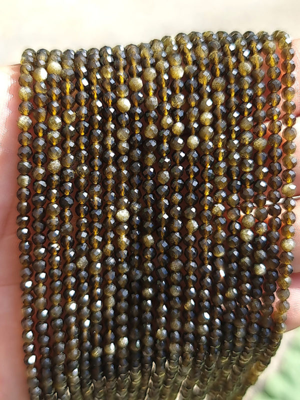 Perles facettés obsidienne doré 3mm
