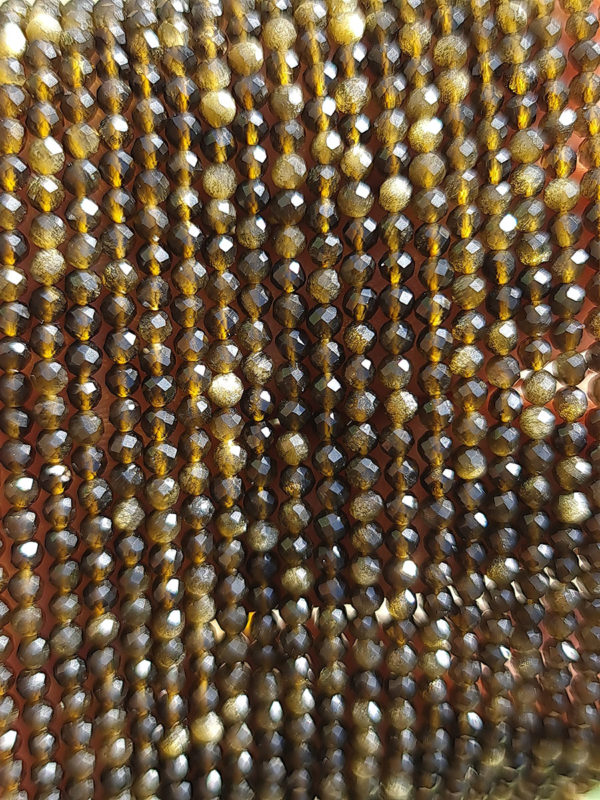 Perles facettés obsidienne doré 3mm