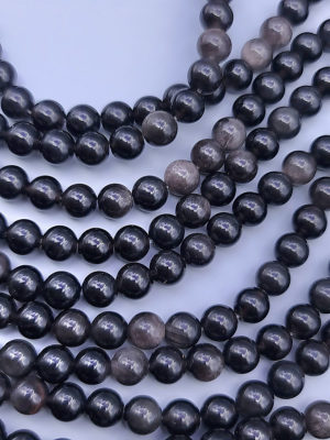 fil perles obsidienne argenté 8mm