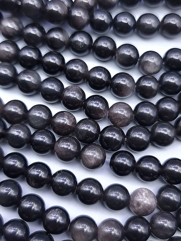 fil perles obsidienne argenté 8mm