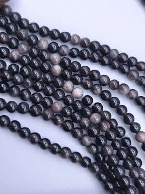 fil perles obsidienne argenté 6mm