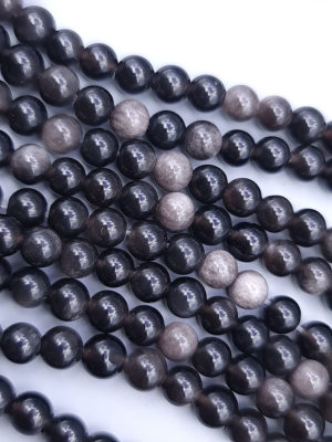 fil perles obsidienne argenté 6mm