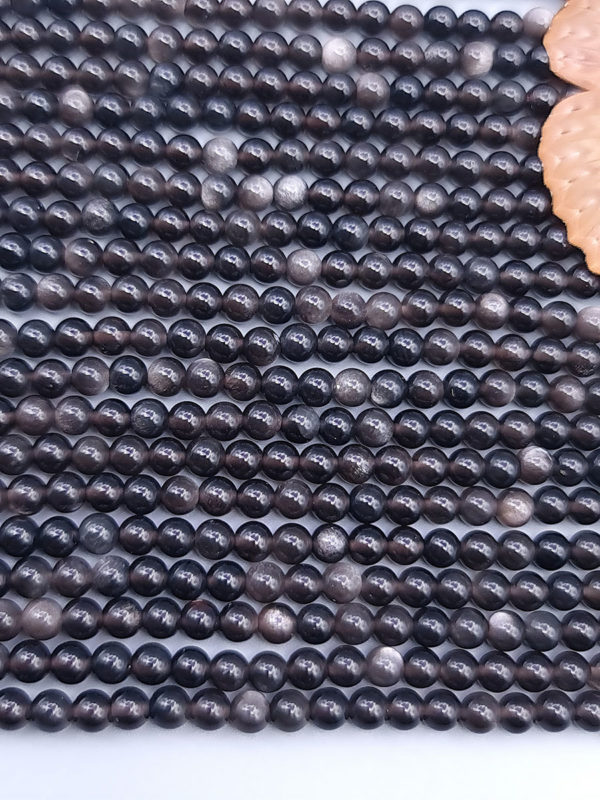 fil perles obsidienne argenté 4mm
