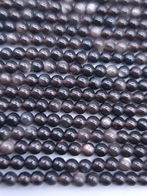 fil perles obsidienne argenté 4mm