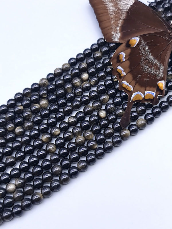 fil perles obsidienne dorée 6mm