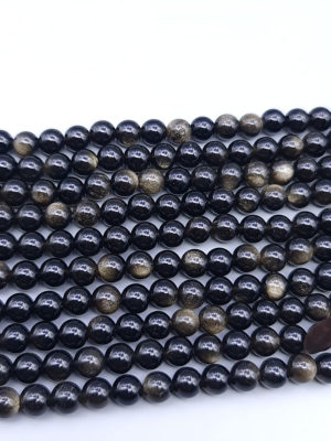 fil perles obsidienne dorée 6mm