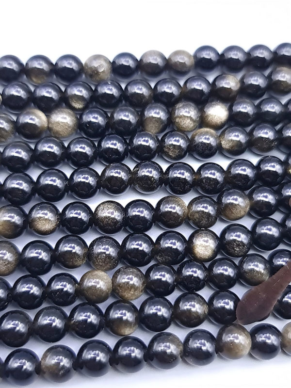 fil perles obsidienne dorée 6mm