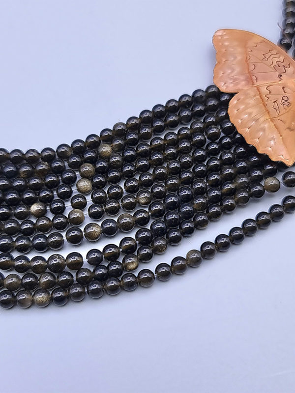 fil perles obsidienne dorée 4mm