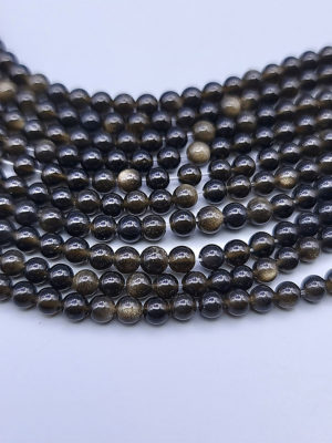 fil perles obsidienne dorée 4mm