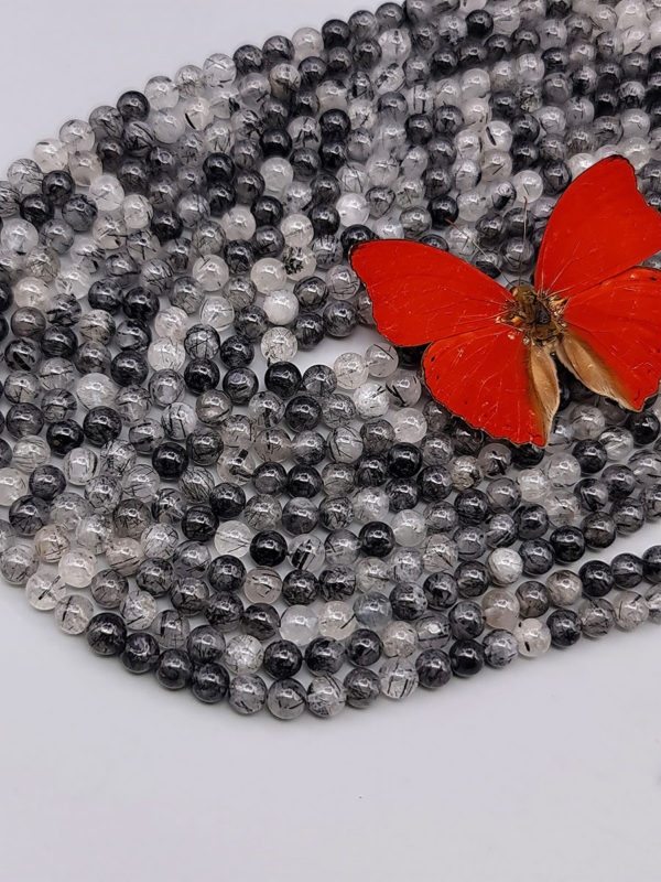 fil perles quartz rutile noire A 6mm - morning stone, fournisseur perles pierres naturelles