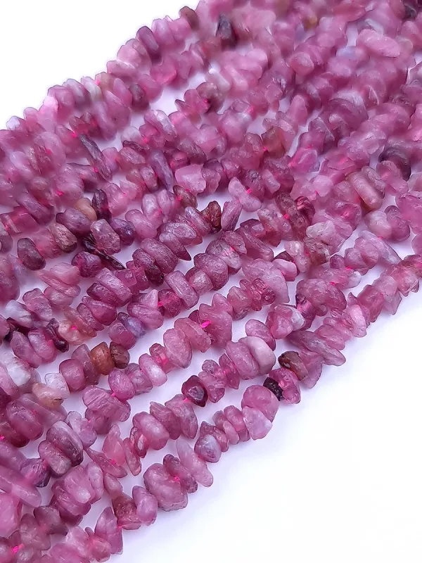 perles chips tourmaline rose nuggets 6 - 8mm
