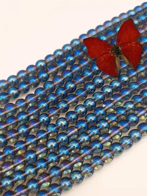 Perles en verre bleu aqua aura 6mm