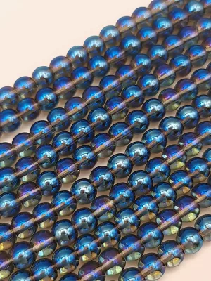 Perles en verre bleu aqua aura 6mm