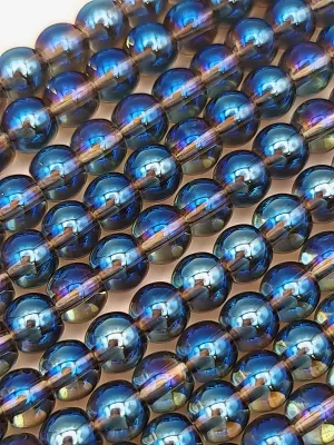 Perles en verre bleu aqua aura 6mm