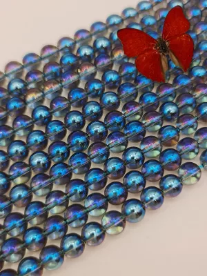 Perles en verre bleu aqua aura 8mm