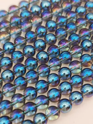 Perles en verre bleu aqua aura 8mm