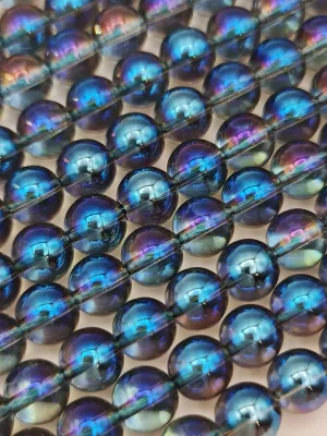 Perles en verre bleu aqua aura 8mm