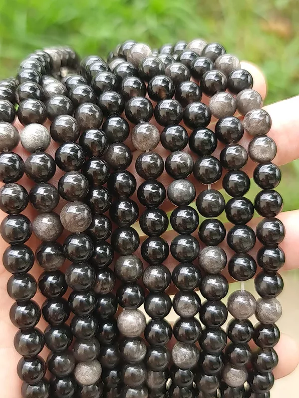 perles obsidienne argenté A 8mm