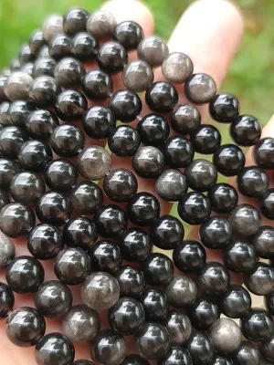 perles obsidienne argenté A 8mm