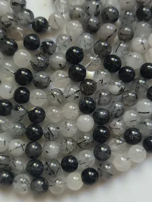 perles quartz tourmaline A 8 mm