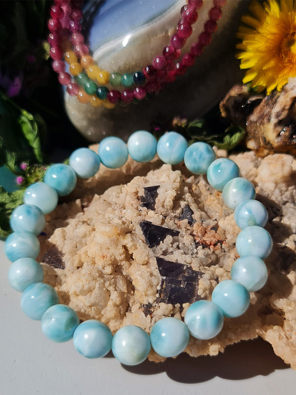 bracelet perle larimar AAA 8mm