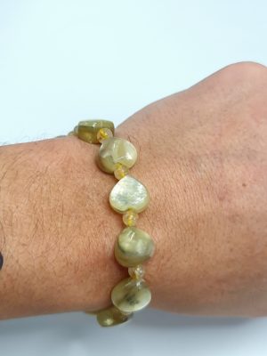 bracelet coeur lépidolite micca jaune