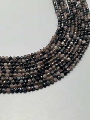 Perles facettées obsidienne argenté 4mm