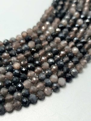 Perles facettées obsidienne argenté 4mm