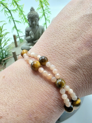 bracelet énergie positive oeil de tigre pierre de lune pêche