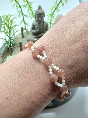 Bracelet douceur émotionnelle nacre et quartz fraise