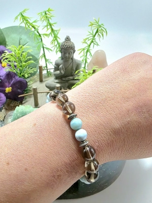 Bracelet concentration et harmonie larimar quartz fumé