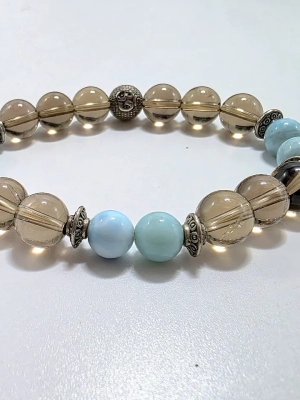 Bracelet concentration et harmonie larimar quartz fumé
